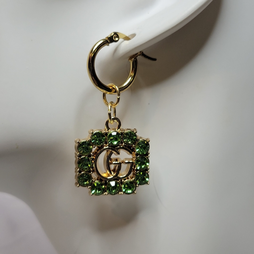 Gucci Emerald Green Crystal Gold Plated Zip Pull Earings